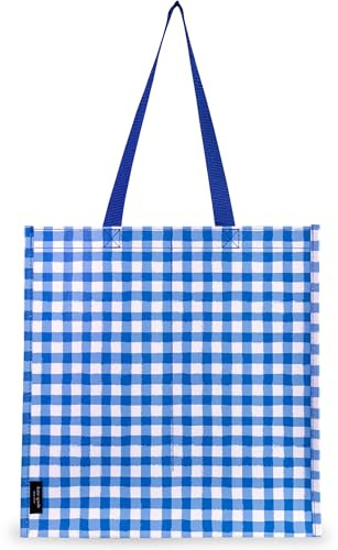 kate spade new york Reusable Shopping Bag, Grocery Tote with Shoulder Straps, Large Collapsible Tote (Gingham)