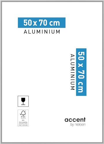 accent by nielsen Aluminium Bilderrahmen Accent, 50 x 70 cm, Silber | Aluminium Posterrahmen im Hoch- & Querformat zum Aufhängen Silber matt Echtglas