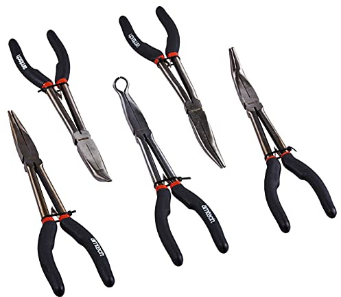 Amtech - 5pc 11in Long Reach Plier Set, Spring Loaded, Non-Slip Handles