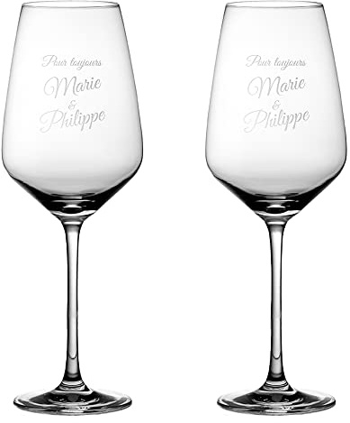 CADEAUX.COM - Lot de 2 Verres à Vin Personnalisés avec un Message et deux Prénoms - Passion - Verres à Ballon 35 cl - Idée Cadeau Personnalisé - Cadeau Saint Valentin