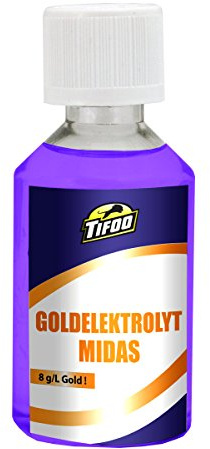 Tifoo Goldelektrolyt Midas (50 ml, 8 g/L) - Goldbad Hartvergolden Vergoldung - viele Metalle galvanisch vergolden - Galvanisieren, Galvanik
