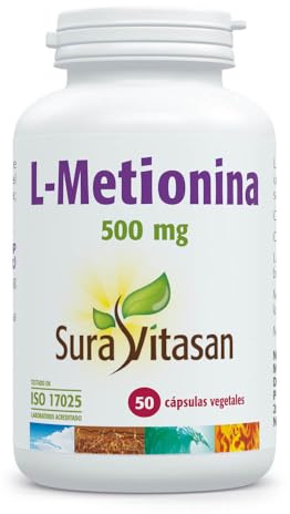 SURA VITASAN L-Metionina 500 mg 50 Cápsulas | Aminoácido Esencial Azufrado en Forma Libre, Soporte para la Estructura de Piel, Cabello y Uñas