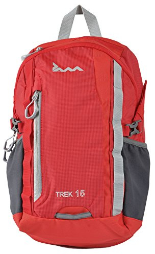 JAM Trek Backpack Red Grey 25L Waterproof Comfortable Rucksack with Thick Padded Back Panel and Secure iPad Pocket Ideal For College Hiking Festival Camping Travel Lightweight Strong Chest Strap