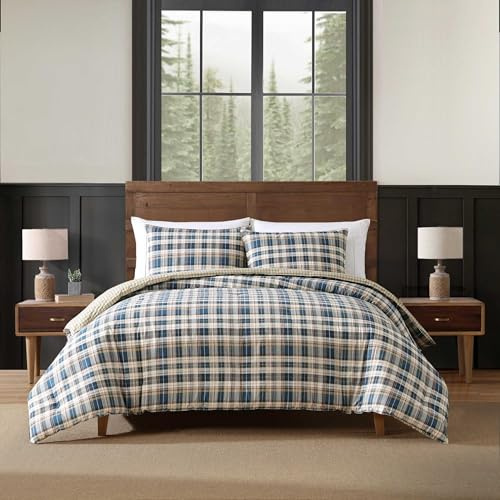 Eddie Bauer - King Duvet Cover Set, Reversible Bedding with Matching Shams, Plaid Bedding Set (Port Gamble Blue, King)
