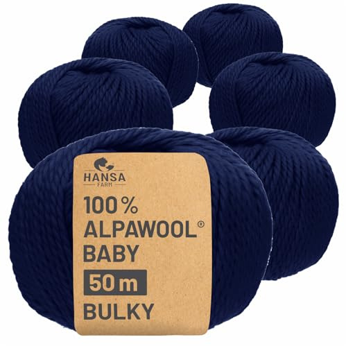 HANSA-FARM | 100% Baby Alpakawolle in 50+ Farben (kratzfrei) - 300g Set (6 x 50g) - weiche Alpaka Wolle zum Stricken & Häkeln in 6 Garnstärken by Hansa-Farm - Dunkelblau (Blau)