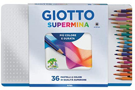 GIOTTO Supermina - Scatola Di Metallo Da 36 Matite A Pastello Colorate, 3.8 mm, Colori Intensi