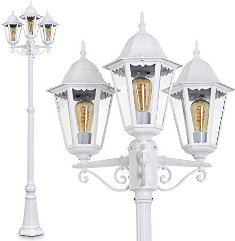 Lampada per esterni/da giardino Hongkong, candelabro, stile antico, fusione di alluminio in bianco, vetro, lampada da sentiero a 3 bracci, regolabile in altezza, retrò, E27, IP44, senza lampadina