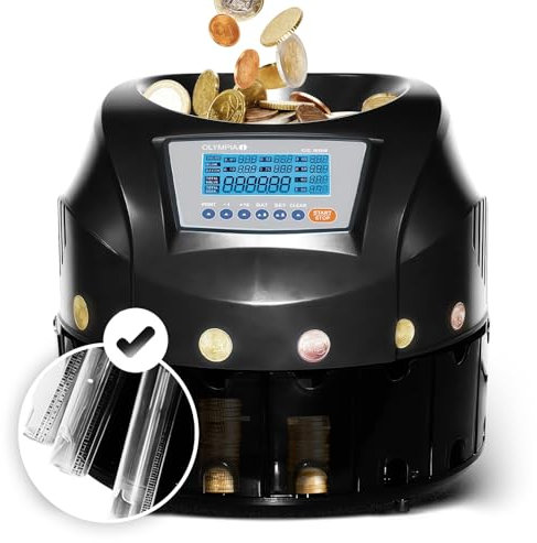 OLYMPIA CC 202 Münzsortierer | Geldzählmaschine für Münzen | Münzzähler & Sortierer für Euro-Münzen | Elektronischer Kleingeld Zähler mit LCD-Display | Zählmaschine mit Additionsfunktion & Bündelung