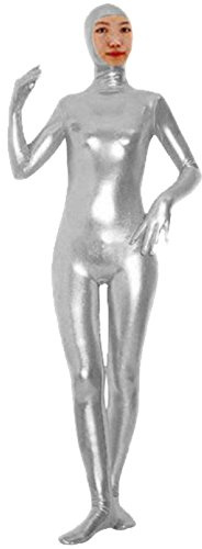 VSVO Shiny Spandex Open Face Full Bodysuit Zentai Suit for Adults and Children (XX-Large, Silver)