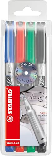 STABILO - Permanent-Marker - Write-4-all | superfein, 4er Pack, blau, rot, grün, schwarz