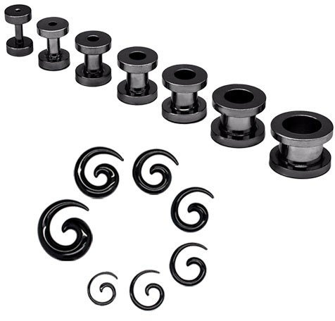 Soul-Cats Set Tunnel Dehner Tunnelset Dehnstab flesh schwarz silber Dehnungsset Dehnset