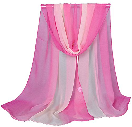 GOFINEE Women Soft Chiffon Lightweight Neck Scarf Head Hair Wrap Fuchsia&Beige