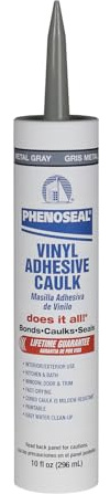 Acrylic Latex Adhesive Caulk, 10 OZ, Cartridge, Metallic Gray, Acrylic Latex Base, PHENOS