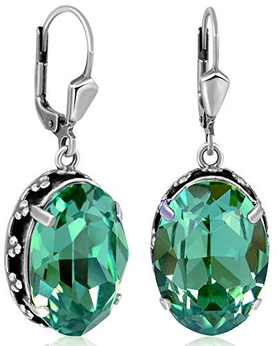 Jugendstil Ohrringe Grün Silber Marken Kristalle Erinite Vintage Schmuck Silber NOBEL SCHMUCK