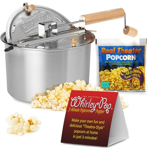 Wabash Valley Farms 127513 Stainless Steel Stovetop with Popping Kit Whirley Pop Popper aus Edelstahl Set – perfektes Popcorn in 3 Minuten, EIN tolles Geschenk