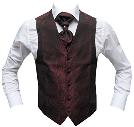 MMUGA Hochzeitwesten Set mit Plastron Pflaume 60