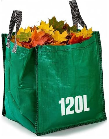 GroundMaster Heavy Duty Garden Waste Bag – 120L Polypropylene Refuse Sack – Reinforced Hems, Stitched Handles Extra Strong Waste Bag – Reusable Garden Sack for Leaves, Rubble, and Compost (Pack of 1)