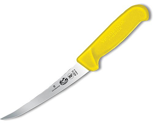 Victorinox Fibrox Ausbeinmesser, Swiss Made, 15cm Gebogen/Schmal Klinge, Rutschfest, rostfrei, Edelstahl, gelb