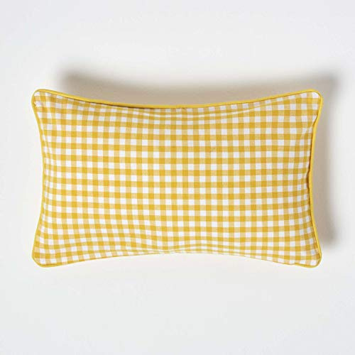 Homescapes Karierte Kissenhülle für Zierkissen Gingham, gelb, 30 x 50 cm, Zierkissenbezug im Landhausstil aus 100% Baumwolle mit Reißverschluss