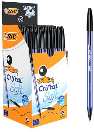 BIC 921263 Cristal Soft Kulspetspennor Icke-Infällbar Svart Låda med 50