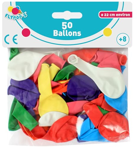 FLYPOP'S - 50 aufblasbare Ballons - Party - 130023 - Mehrfarbig - Naturlatex - Kinder - Geburtstag - Wasserbombe - 22 cm x 22 cm - Ab 3 Jahren