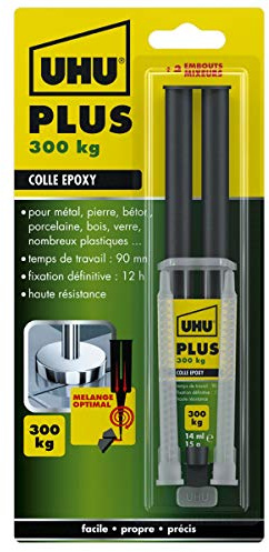 UHU Colle Époxy Plus - Colle Époxy 2 Composants - Super Forte Rapide Et Précise - Seringue Canule Auto Mélangeuse - Tous Matériaux Et Support - Transparente - 15 g