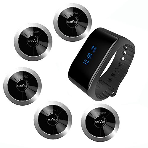 SINGCALL Waterproof Wireless Buzzer System for Restaurant, Waiter Call System for Hotel,Bar,Cafe,1 Waterproof Mobile Receiver + 5 Call Buttons