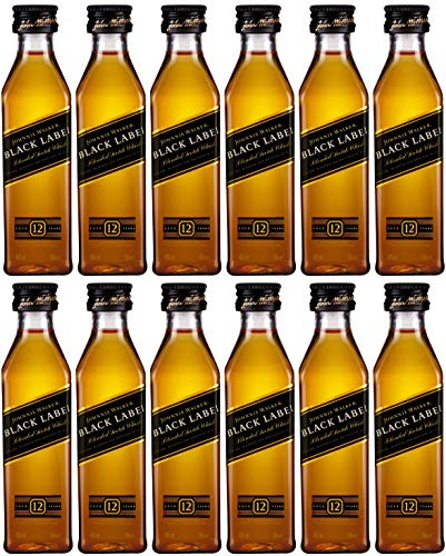 Johnnie Walker Black Label - Whisky mezclado en miniatura de 5 cl, paquete de 12