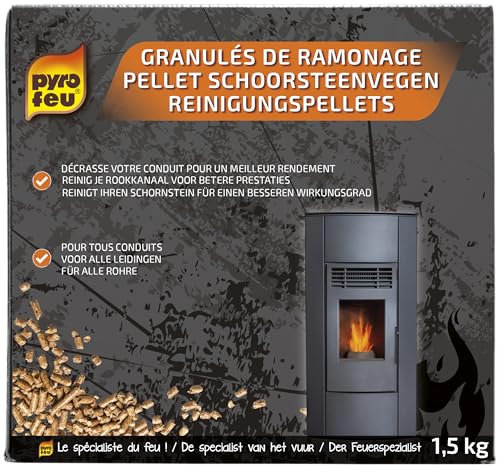 Ibecosol Pyrofeu - Granulés de Ramonage - 1,5kg - Entretien des Poêles, Inserts et Chaudières à Pellets - Destruction par Catalyse - pour Un Tirage et Un Rendement Optimaux