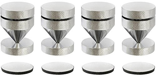 Dynavox Sub-Watt-Absorber 4er Set, höhenverstellbare Entkoppler für HiFi-Geräte und Lautsprecher mit Unterlegscheiben, Chrom