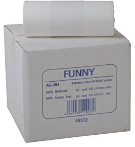 Funny HDPE Müllbeutel, 38.5 x 24.5 x 85 cm, weiß, circa 90 l, für leichte Abfälle, 1er Pack (1 x 360 Stück)