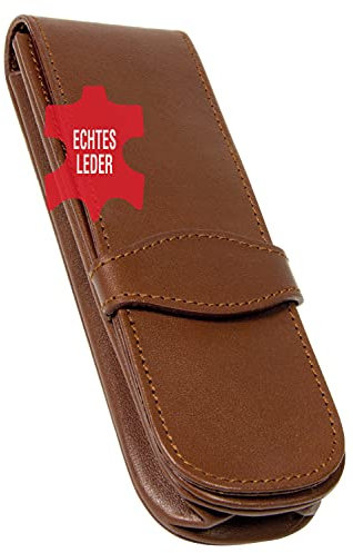 ONLINE Lederetui Classic für 2 Schreibgeräte I Braunes Stifteetui Mit Stecklasche & 2 Fächern I Echtleder I Kugelschreiber, Füller I 14,5x 4,5x 2,5 cm I Für Alle Marken
