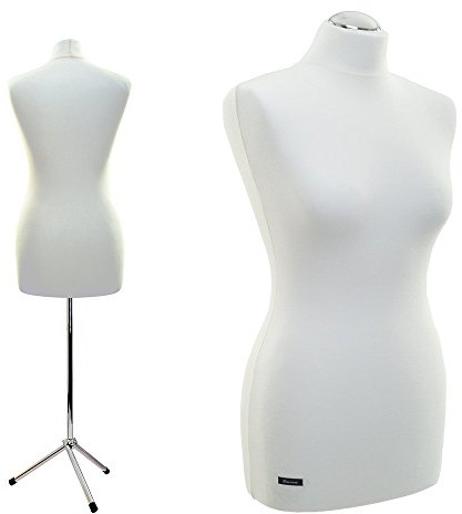 Schneiderpuppe LUCCESI | Größen S - XL (Female) | Torso Size: L/XL (42-44) | Wechselbezug Creme-Weiss | Metall-/Chrom-Dreibein | Damen - Schaufensterpuppe