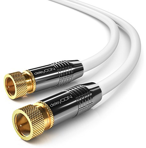deleyCON 15m SAT Antennenkabel Koaxialkabel 4K Ultra-HD - Weiß | Satellitenkabel, für DVB-S/S2, Full-HD 1080p HDTV, 2x F-Stecker Metallstecker