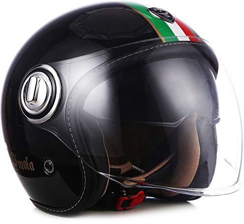 Soxon® SP-888 „Night“ · Jet-Helm · Motorrad-Helm Roller-Helm Scooter-Helm Moped Mofa-Helm Chopper Retro Vespa Vintage Pilot · ECE 22.05 Sonnenvisier Schnellverschluss SlimShell Tasche XS–XL (53-62cm)