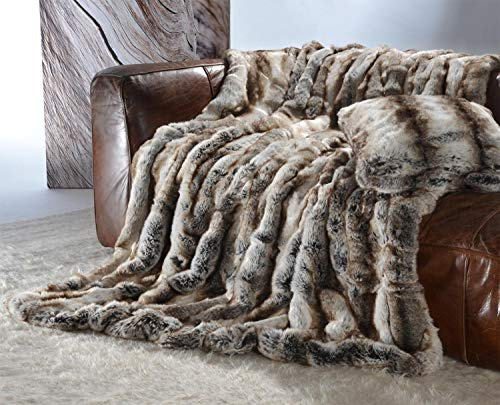 Wohnen & Accessoires Edle Premium Felldecke aus Webpelz Wolf grau-braun 150x200cm