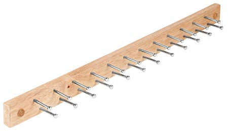 Spectrum Wood Peg Rack for Wall Mount Storage 24 Peg Hanging Tie Belt Scarf Coat Rack Hanger for Closet Organization, Tie and Belt Rack Wall Mounted Wooden Storage Rack Organizer Peg Wall Hooks