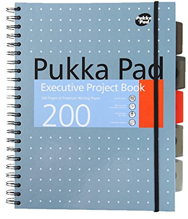 Pukka Pad, A4+ Metallic Executive Project Book – 22.5 x 29.6cm – 200 Page Hardback Wirebound Notebook with 8mm Lines and 80GSM Paper – Includes Repositionable Dividers with Pocket - 200 Pages, Blue