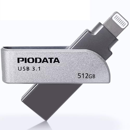 PioData iXflash 512GB iPhone iPad Flash Drive USB 3.0 Apple MFi Certified Lightning Connector, expansión de memoria de almacenamiento externo para dispositivos iOS, Windows y Mac, gris, (IXF-512-SG)