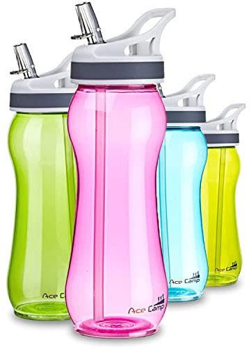 AceCamp Tritan 15534 Trinkflasche Sport Trinkflasche Auslaufsicher BPA Frei mit Strohhalm Pink 550ml