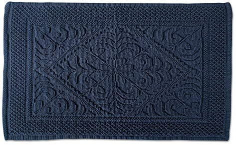 DII Oceanique Badezimmerteppich, maschinenwaschbar, 100% Baumwolle, Jacquard, weich und saugfähig, Platz in der Nähe von Waschtisch, Badewanne oder Dusche, 50,8 x 78,7 cm, Damast Navy, 20 x 31