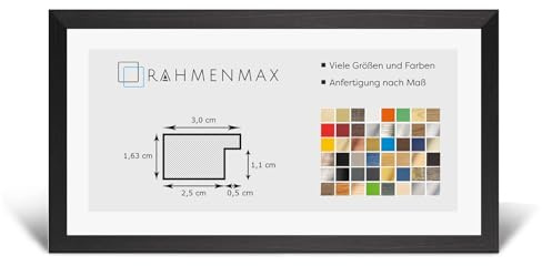 RahmenMax Morena Holz Werkstoff Bilderrahmen 40 x 100 cm modernes sehr eckiges Profil 100 x 40 cm Grosse Farbauswahl jetzt: Schwarz gemasert mit Kunstglas klar 1 mm