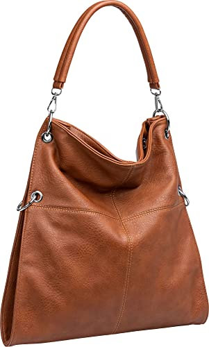 Caspar TS561 Damen Multifunktions Schultertasche, Farbe:cognac