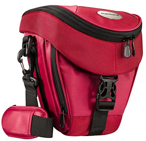 Mantona Colt SLR camera bag (universal bag incl. quick access, dust protector, carry strap and accessory compartment) red
