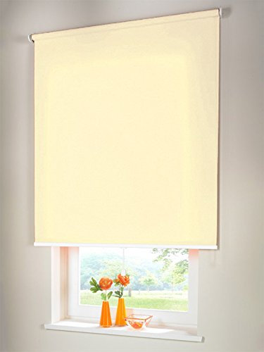 Hochwertiges Sichtschutzrollo Mittelzugrollo Springrollo Rollo Sichtschutz 220 x 220 cm / 220x220 cm hellgelb-creme // Sichtschutzrollo/Sichtschutz-Rollo/Fensterrollo