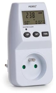 Perel Wattmètre, écran LCD, 230 V, 16 A, 3600 W, terre française type E, blanc