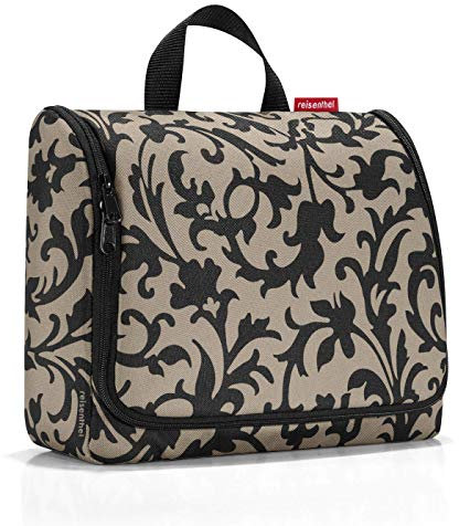 reisenthel toiletbag XL WO7027 baroque taupe – Kulturbeutel mit 4l Volumen – Aufklappbar mit Haken zum Aufhängen und Spiegel – B 28 x H 25 x T 10 cm