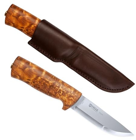 Helle Outdoormesser, Modell 75 Eggen, Dreilagenstahl, masurische Birke, Lederscheide Messer, Mehrfarbig, 21.2 cm