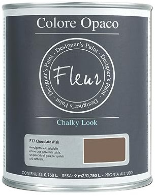 FLEUR DESIGNER'S PAINT | Pittura Chalk Paint Opaca, 750 ml, Senza Carteggiare, Multisuperficie, Colore F17 Chocolate Wish, Effetto Gesso, Per Pareti e Mobili, Extra Opaco, Ad Acqua, Made in Italy