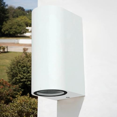 Licht-Erlebnisse Wandleuchte Aussen, Außenlampe Weiss, Strahler Hauswand Aussen, IP44, regenfest, H:15,2 cm, GU10, halbrund, Terrasse, Haus, Balkon, Hof, Wandleuchte Aussen